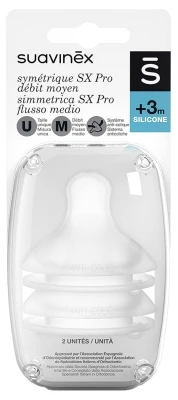 Suavinex 2 Tétines Symétriques SX Pro Débit Moyen 3 Mois Et +