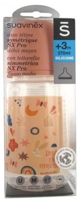 Suavinex Biberon Avec Tétine Symétrique SX Pro Débit Moyen 270 Ml 3 Mois Et +