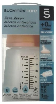 Suavinex Care Zero.Zero Biberon Anti-Colique Débit Adaptable 180 Ml 0 Mois Et +